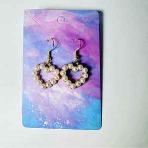 Gold pearl heart stainless steel hook dangle earrings